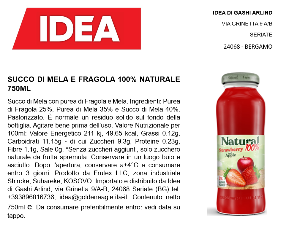 100% Natural Fragola 750ml x 6