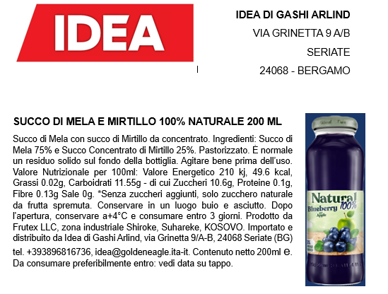100 % Natural Mirtillo 200ml