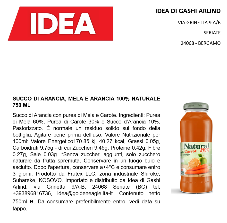 100% Natural Carota 750ml x 6