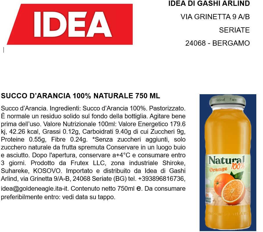 100% Natural Arancia 750ml x 6