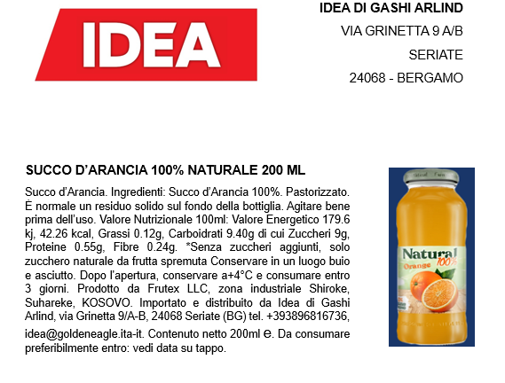 100 % Natural Arancia 200ml
