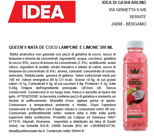 Queen's Nata De Coco Lampone 500ml x 12